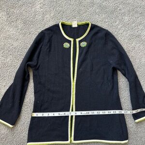 J. Crew Black Cardigan with Green and Cream Trim